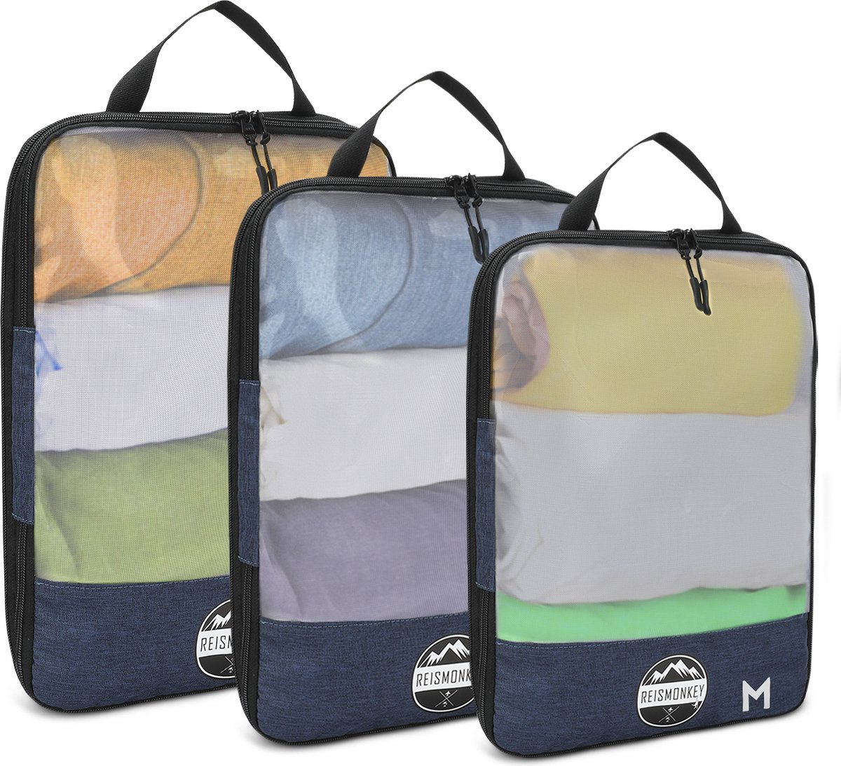 Bol.com Reismonkey Packing cubes transparant - Met compressie - Kofferorganizer - set van 3 - waterafstotend aanbieding