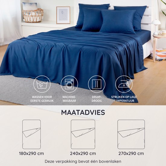 Laken de Bamboe | 180 cm x 290 | Blauw Marine | Drap supérieur 1 personne | Drap plat ultra doux | Beddengoed de Luxe en Bamboe | Feuilles hypoallergéniques | Puur Bamboe Viscose Rayonne | Tissu Ultra respirant | Bambaw