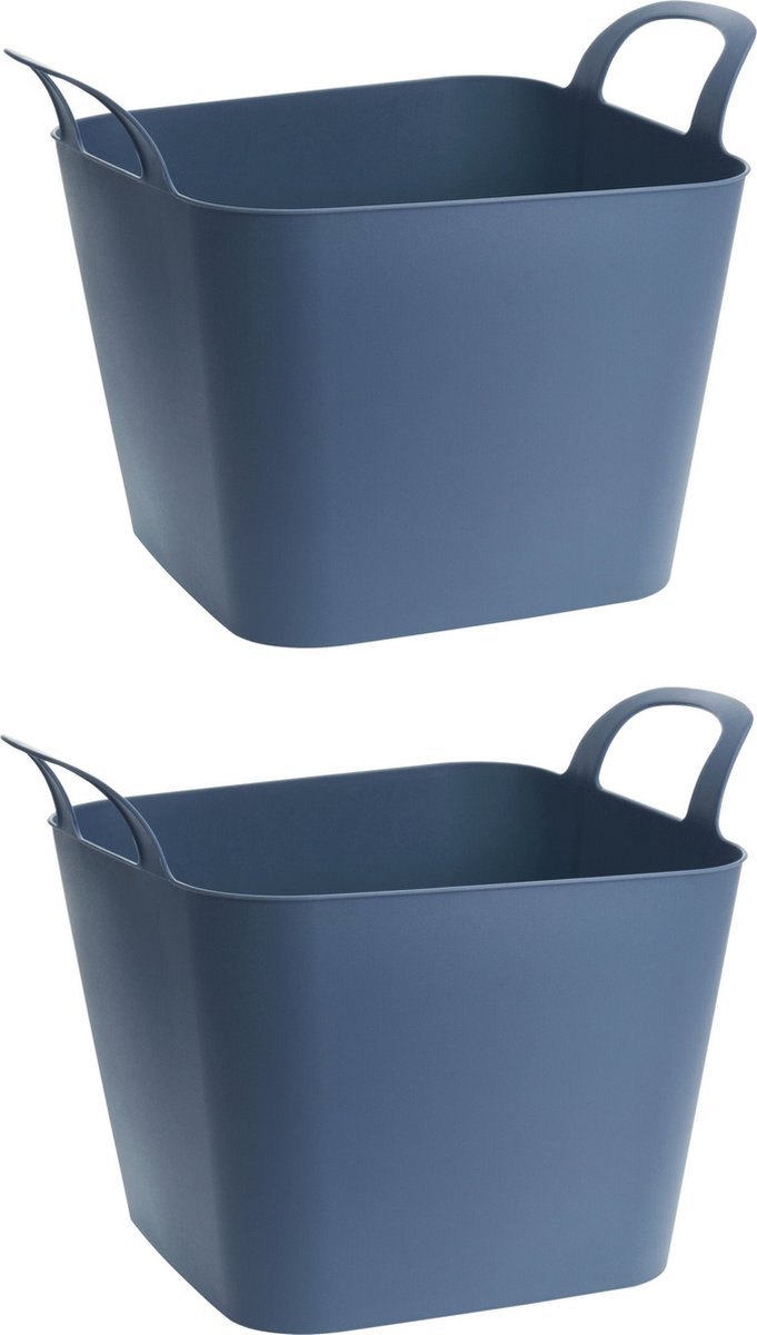Goedkoopste 2x stuks flexibele kuip emmers/wasmanden vierkant blauw 36 liter - Opbergmanden