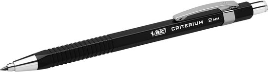 Zwart BIC Criterium vulpotlood met zilverkleurige clip en ribbelgreep.