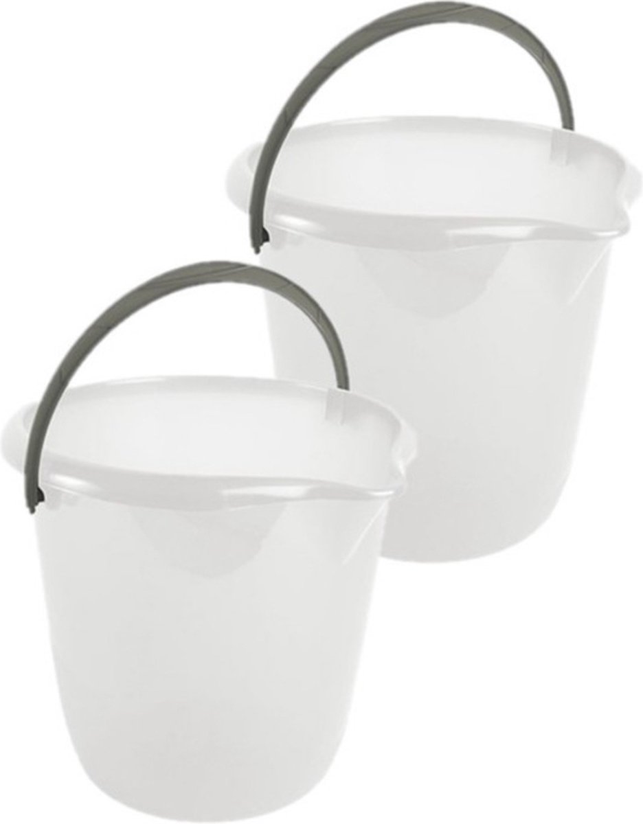 Hega Hogar Emmer - 2x stuks - wit - kunststof - met handvat - 10 liter - 28 x 26 cm