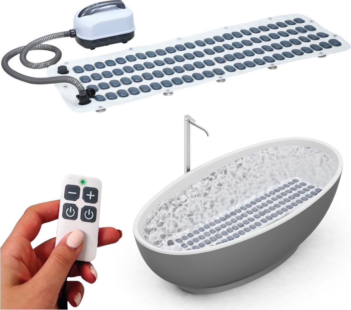 Bubbelbadmat voor in bad - Met kussen & afstandsbediening - 6 standen - 110 Jets - Jacuzzi mat - Massage - Bubbelmat