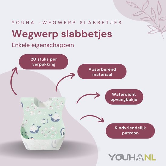 Youha wegwerp slabbetjes - 20 stuks per doos - met opvangbakje - waterdicht opvangbakje - absorberend materiaal - Vissen patroon van Youha — afbeelding 4