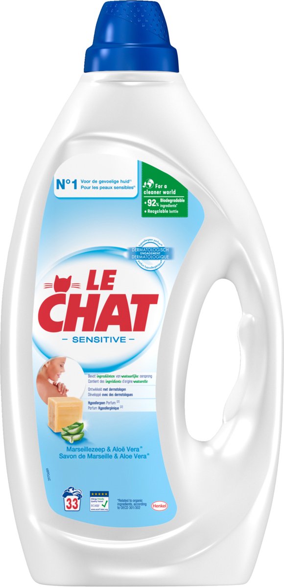Goedkoopste Le Chat Gel Sensitive - Vloeibaar Wasmiddel - 4 x 33 Wasbeurten - Voordeelverpakking
