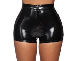 PU Lederen BDSM short - Vrouwen broekje - Leer - Knoop en ritssluiting - Mini broekje - Erotisch - Sexy - Clubwear