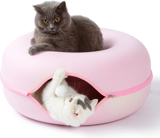 Kattentunnel voor grote katten, kattenspeelgoed voor binnenkatten, 80 cm, donut-kattenspeelgoed met slaapplaats, kerstboom, speeltunnel, opvouwbare verborgen tunnel voor kittens en kleine dieren