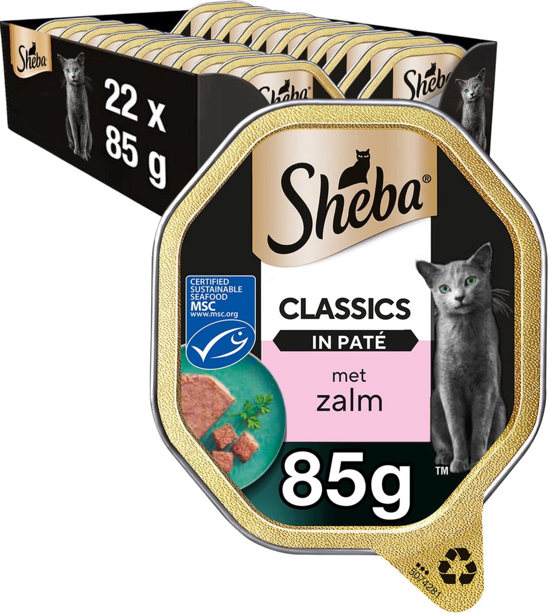 22x Sheba Adult Kattenvoer Classic Paté Natvoer Zalm Kuipjes 85 gr