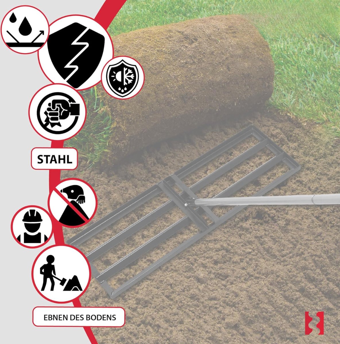 KOTARBAU® gazonrakel 90 x 30 cm met steel van staal, 175 cm, gazon KOTARBAU® gazonrakel 90 x 30 cm met steel van staal, 175 cm, gazon