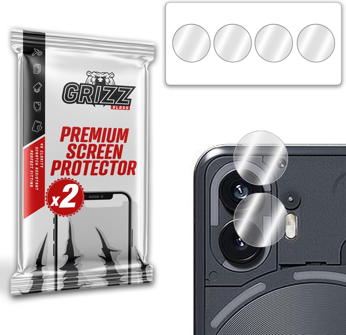 GrizzGlass HybridGlass Camera Protector (2 stuks) voor Nothing Phone (2) - Transparant
