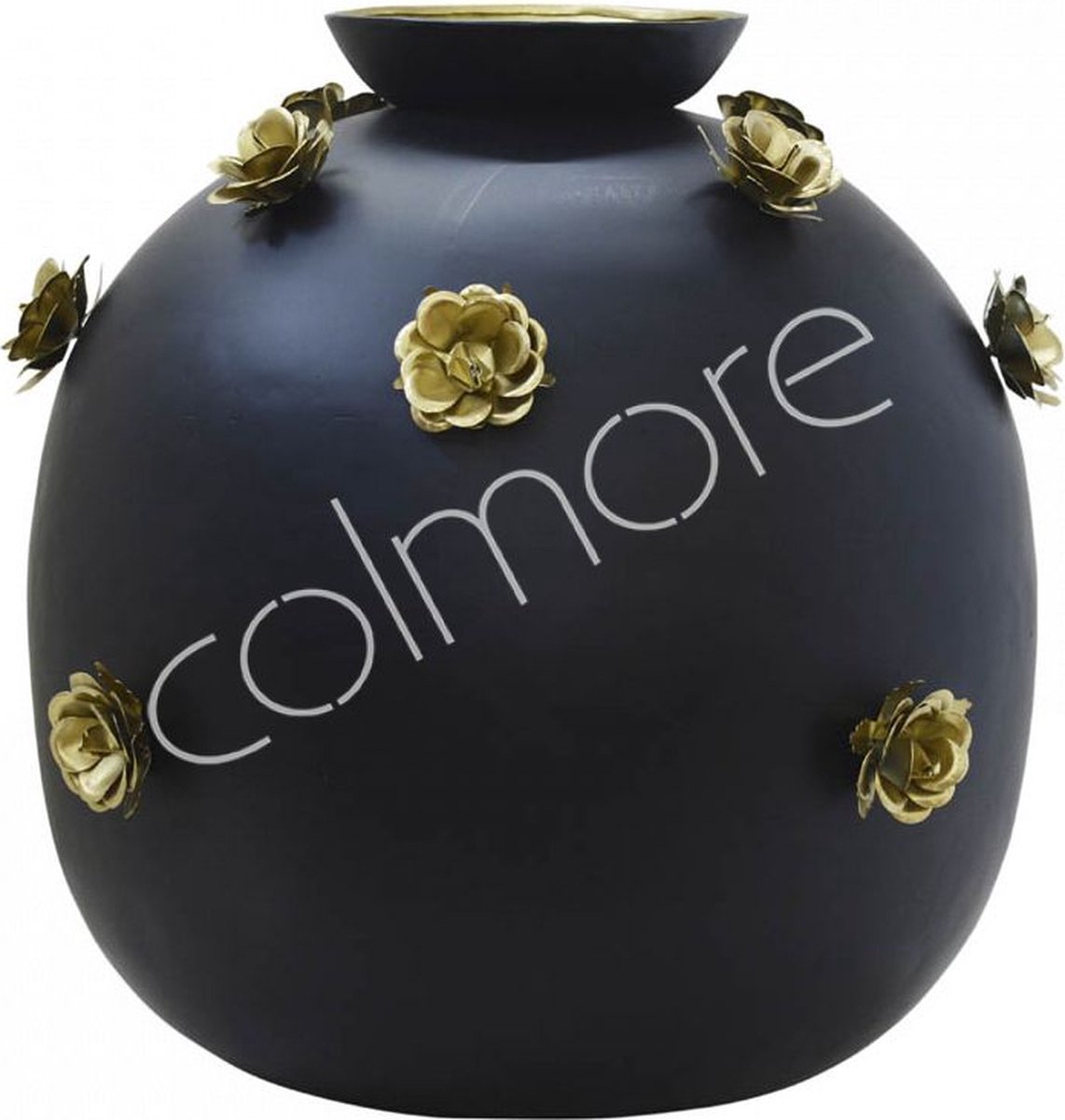 Colmore by Diga matzwarte ronde vaas met gouden rozen 49 x 44 cm