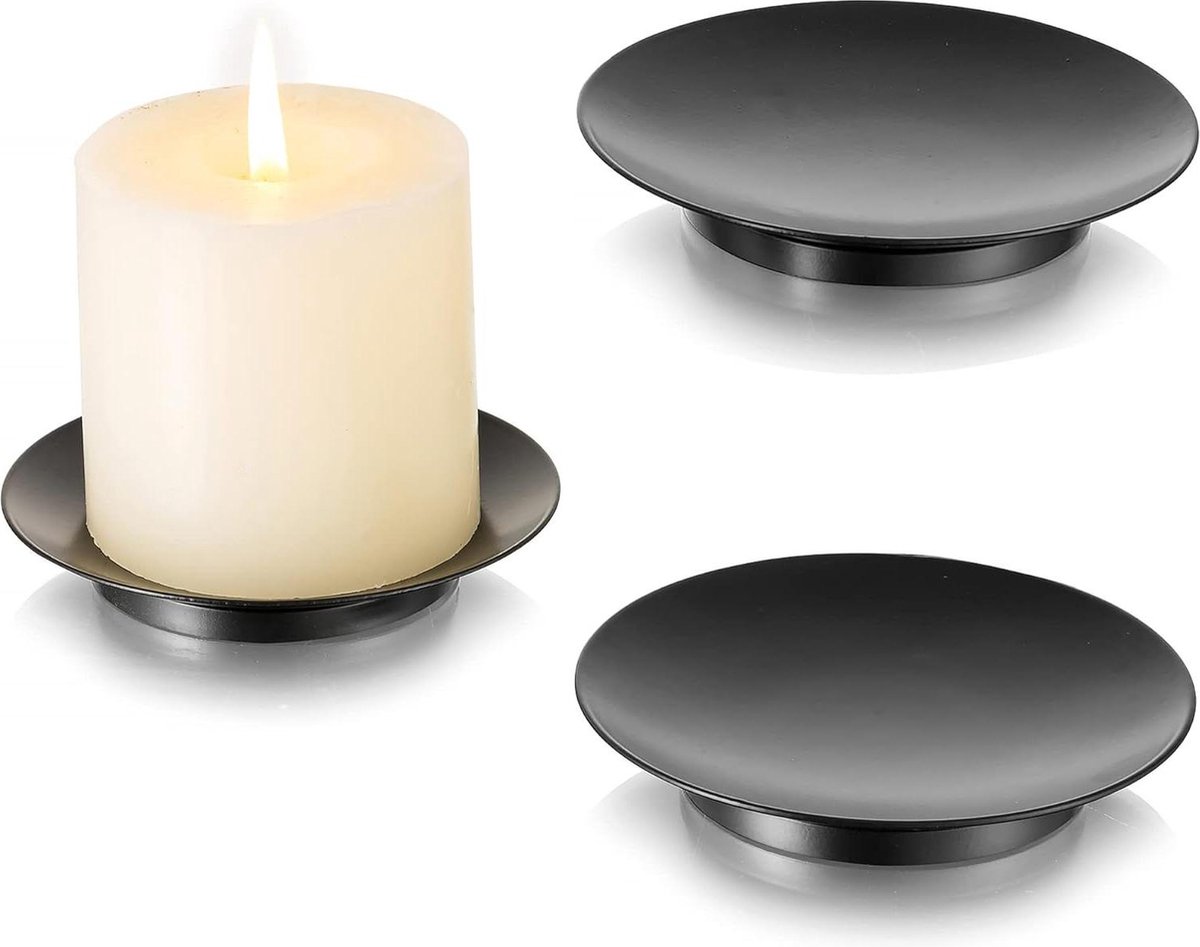 Kaars Lade Plaat Houder - 11cm Ronde IJzeren Plaat Zwarte Kaarsenhouders - Set van 3 Pillar Kaars Stand Kerst Decor Kaarsenhouder