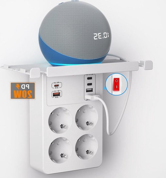 InLine 7-in-1 stekkerkubus met USB, oplaadkube, 3 x geaard contact, 2 x USB-C, 2 x USB-A, met schakelaar, 2 m kabel, stekkerdoos, meervoudige stekker, tafelstopcontact, 3680 W, zwart, 16499B