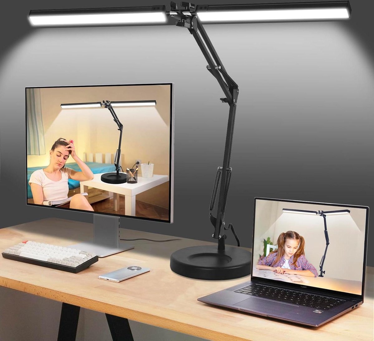 Lampen District® - LED Bureaulamp 2-in-1 - 24W Architect Bureaulamp met Voet en Klem - 3 Kleuren, 10 Traploos Dimmen - Tafellamp LED