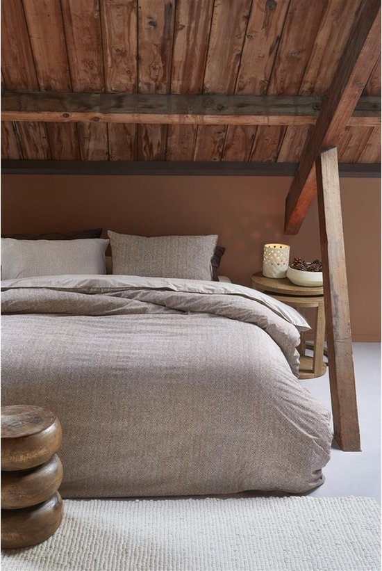 Riviera Maison Chevron Weave dekbedovertrek - Tweepersoons - 200x200/220 - Bruin van Merkloos — afbeelding 5