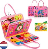 Montessori Activiteiten Boek - Nederlands - Busy Board - Perfect voor op Vakantie - Klok lezen - Motoriek Map voor Thuis en Onderweg - Leren Veter Strikken - Activiteitenboek - Vaardigheden Kinderen - Educatief Spel - Zeemeermin roze