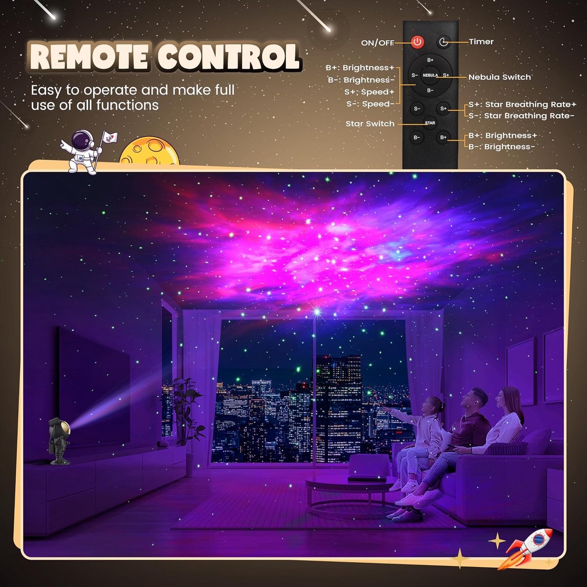 Astronaut Sterren Projector - Sterren projector - Sterrenhemel Verlichting - Sterrenhemel Projector - Sterrenlamp - Galaxy Projector - Afstandsbediening - 15+ kleurcombinaties - Mobstore – foto 7
