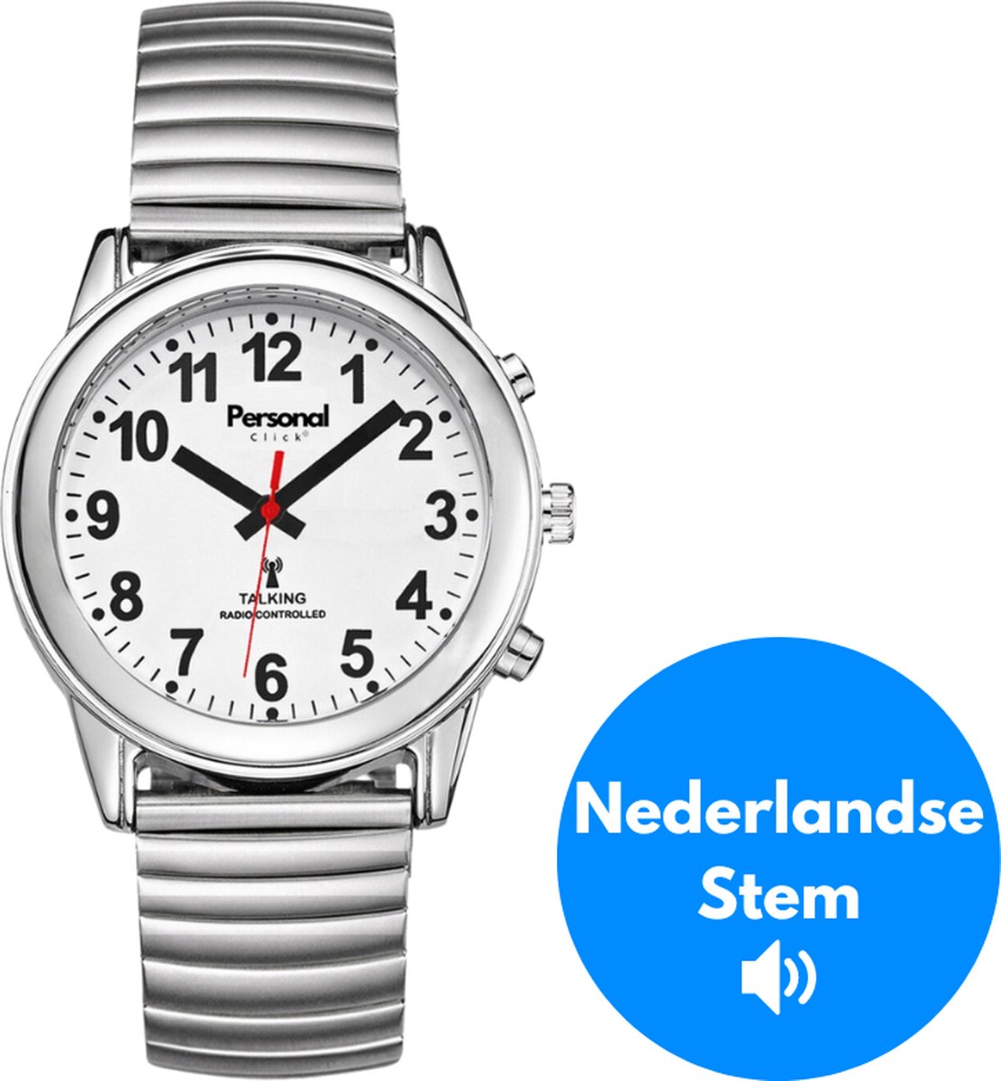 Goedkoopste PersonalClick -Sprekend Horloge Slechtzienden & Blinden Deluxe - Nederlandse taal- Zilver- Spreekt tijd en datum - Dames & Heren Model
