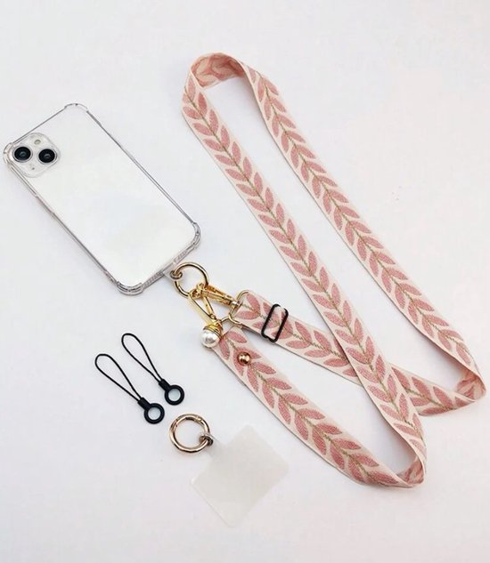 Foto: Telefoonkoord telefoon strap parel decoraties telefoon riem telefoon koord roze beige parels wit goud