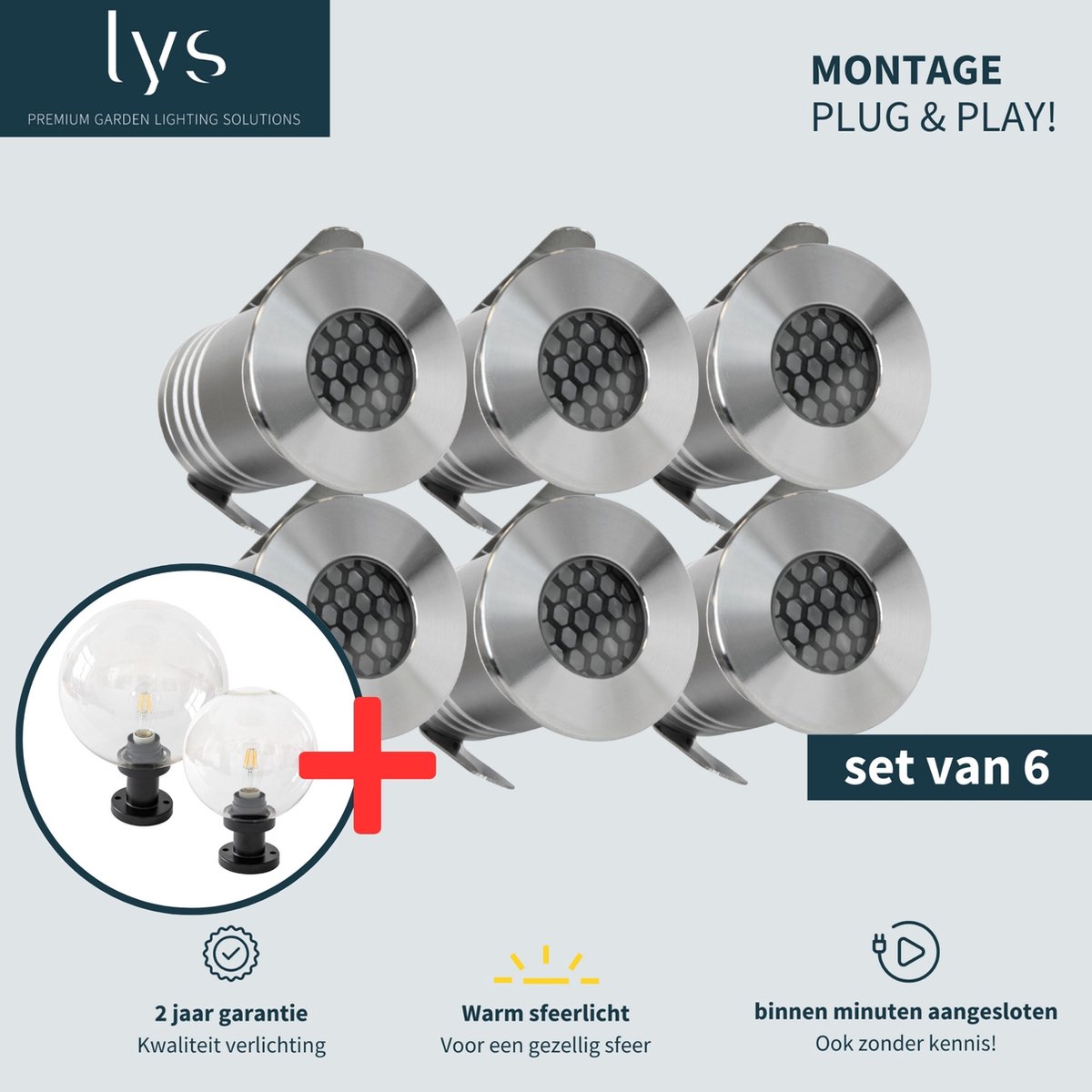 Lyslight Bodin Grondspots Complete Set van 6 tuinspots Tuinverlichting -''Buitenverlichting zonder gedoe'' Binnen minuten aangesloten Milieuvriendelijk Alternatief voor Zonne-energie Tuinverlichting