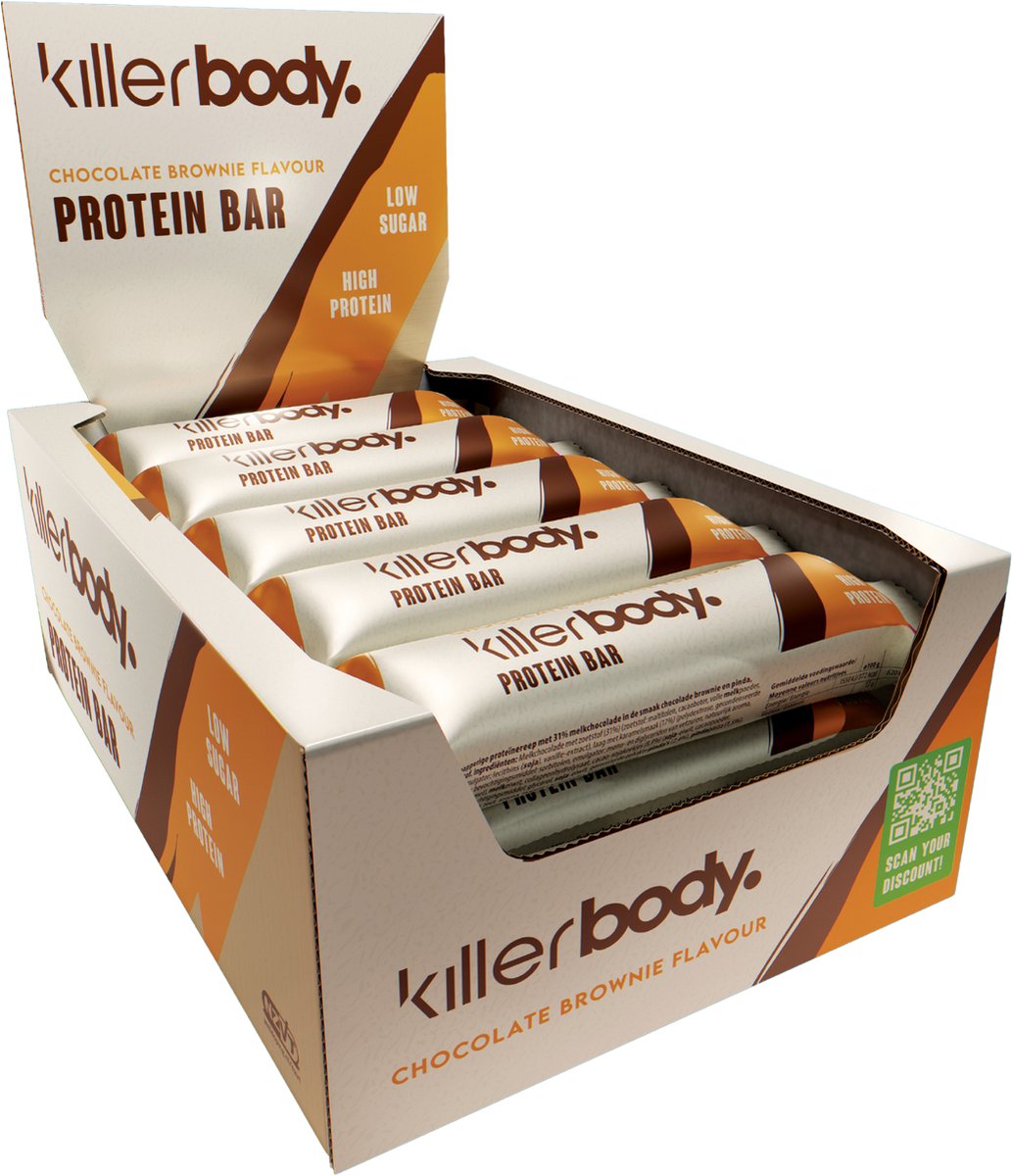 Killerbody Protein Bars Chocolate Brownie – 15-pack | Slechts 1,3 g Suiker | Voor Vrouwen
