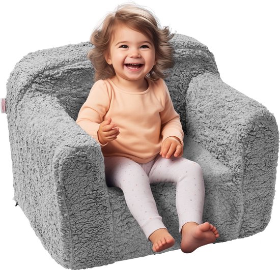 Foto: Kinderfauteuil kinderzetel kinderbank voor meisjes en jongens kindersofa kinderzeteltjes peuters en kinderen fleece grijs