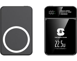 The smart place® Powerbank 10.000 mAh - Draadloos - Snelladen - Zwart - Magnetisch & Draadloos – USB-C/USB-A – LED Display – Geschikt voor iPhone & Android – Universeel Noodpakket