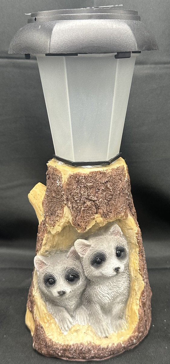 Impuls Polyresin solarlamp met lantaarn Wasberen meerkleurig met LED staand model hoogte 23 x 11 x 9 cm Tuindecoratie Tuinverlichting