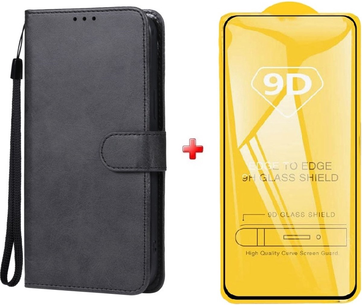Telefoonhoesje geschikt voor Oppo Reno12 FS / Oppo Reno12 F 5G zwart agenda book case hoesje + full glas screenprotector