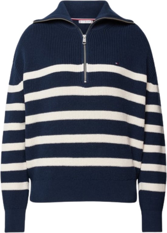 Tommy Hilfiger Cardigan Pull Femme Tricoté Katoen - Blauw/ Wit - Taille M