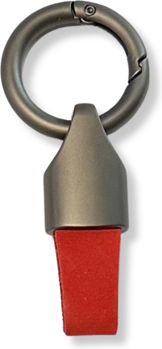 Luxe Sleutelhanger, Leren & Metaal Sleutelhanger, Kunstleer, Mat Zwart - Rood
