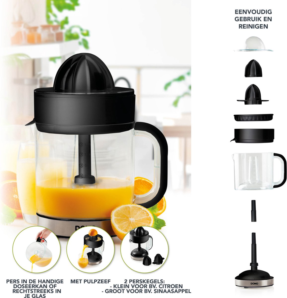 DOMO DO9235J - Fruitpers - 1.2L - Zwart/inox thumbnail 3