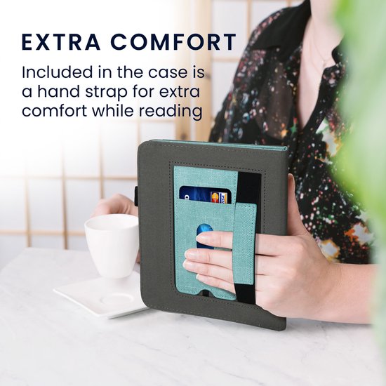 kwmobile flip cover voor e-reader - geschikt voor Kobo Libra Colour - Van imitatieleer en -suède - In mintgroen / donkergrijs van Merkloos — afbeelding 4