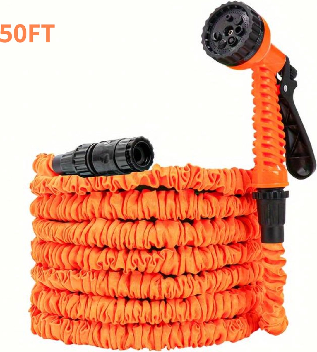 Bovista Tuinslang Flexibel - Tuinslangen - Haspel - Spuitpistool - 15 Meter - Oranje