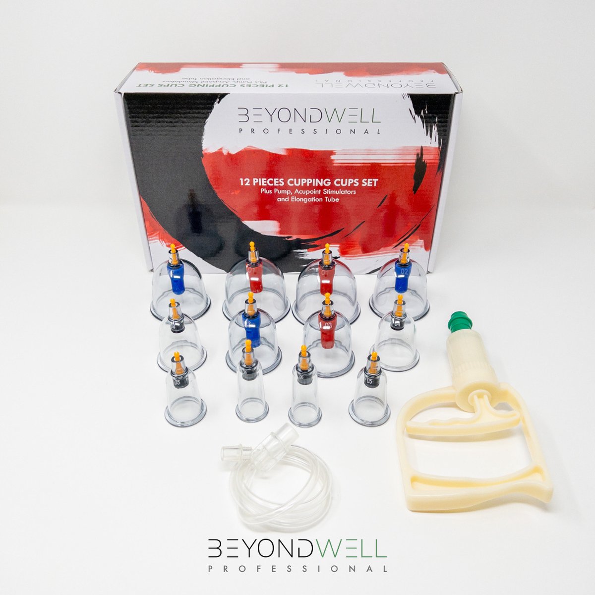 Goedkoopste 12x Hijama Cupping Massage Set met Pomp plus 6x Acupuntmagneten en Verlengslang - Topkwaliteit