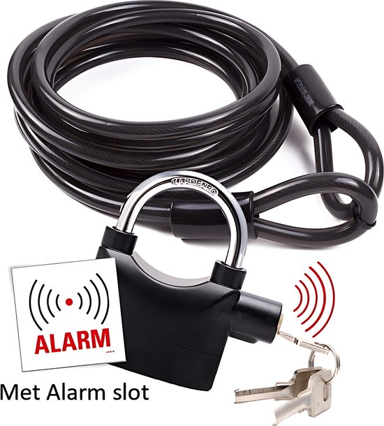 Foto: De snuffelaar kabelslot alarm staalkabel dikke 12mm 5 meter met lussen stahlex hangslot 65 mm 3 sleutels bootslot tuinmeubelen of terrasstoelen