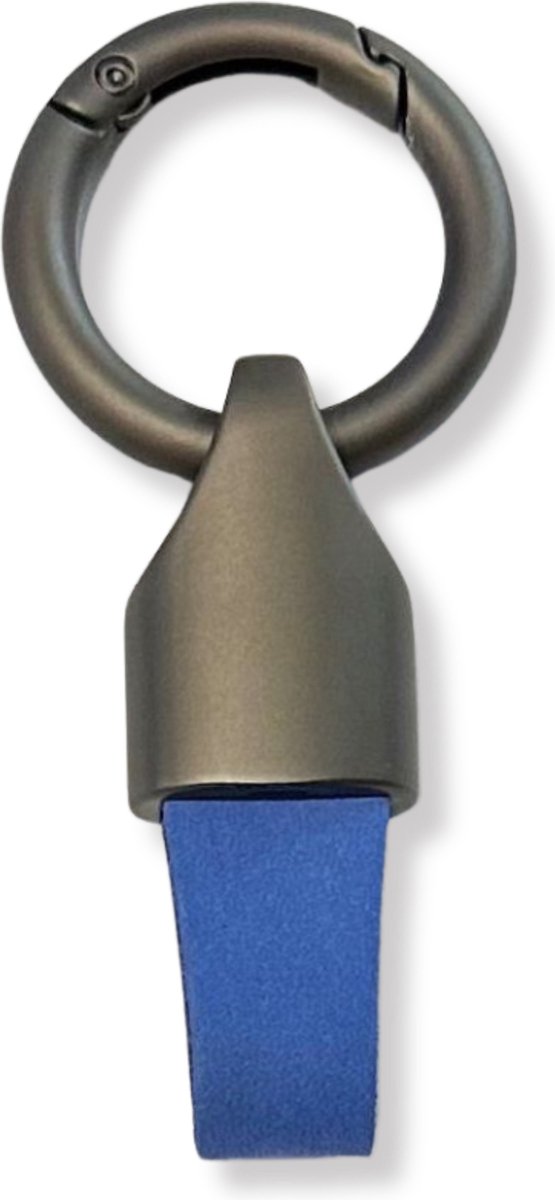 Luxe Sleutelhanger, Leren & Metaal Sleutelhanger, Kunstleer, Mat Zwart - Blauw