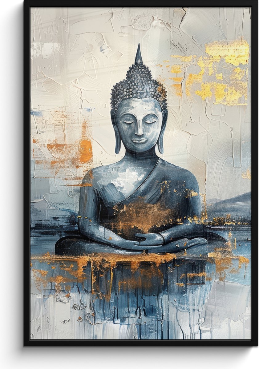 FrameYourWall Poster in lijst - Fotolijst 80x120 cm - Posters - Buddha - Goud - Abstract - Modern - Posterlijst zwart - Decoratie - Wanddecoratie woonkamer - Muurdecoratie slaapkamer Buddha - Abstract