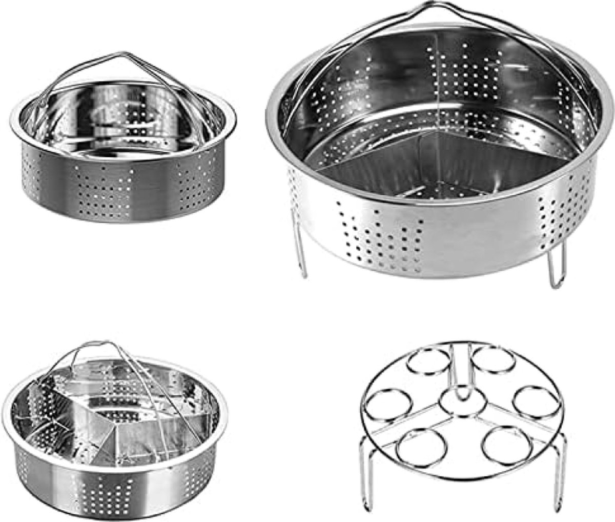 3-delige set stoompan rack set snelkookpannen-accessoires eierstoomframe inclusief stoompan van roestvrij staal stoomkokerrek eieren scheidingsstomerrek voor stoompan en randaccessoires