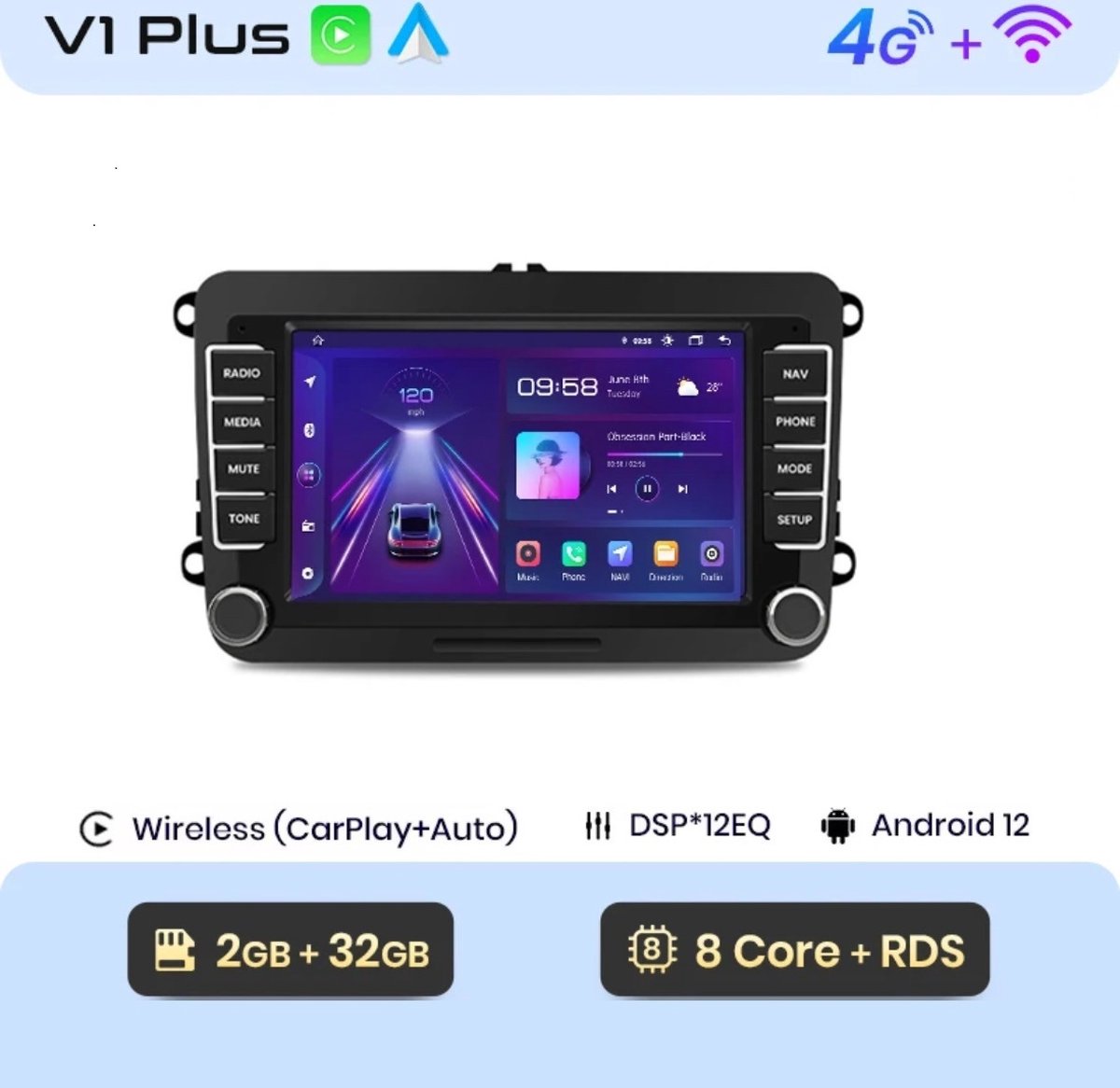 Android autoradio voor Volkswagen, Seat en Skoda met Apple Carplay