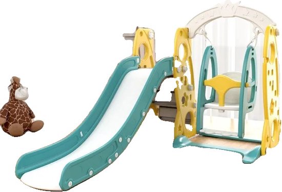 HOMCOM 3-in-1 Kinderglijbaan Speelgoed Basketbalring Schommel Babyglijbaan Voor 1 6 Jaar~331 002