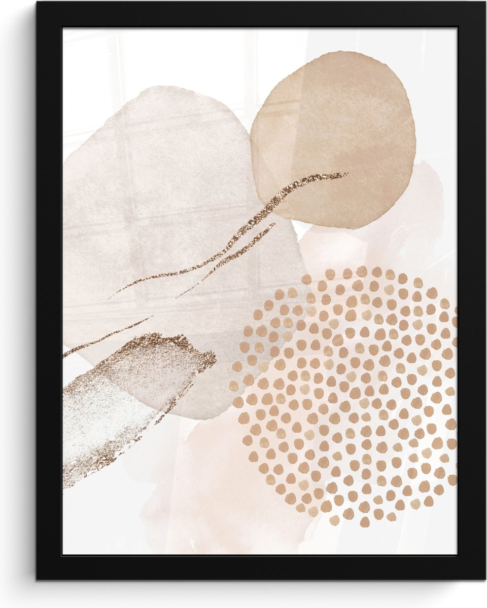 FrameYourWall Poster in lijst - Fotolijst 30x40 cm - Posters - Watercolor - Beige - Pastel - Modern - Abstract - Posterlijst zwart - Wanddecoratie badkamer - Muurdecoratie WC - Decoratieve accessoires - Toilet muur decoratie Beige - Abstract