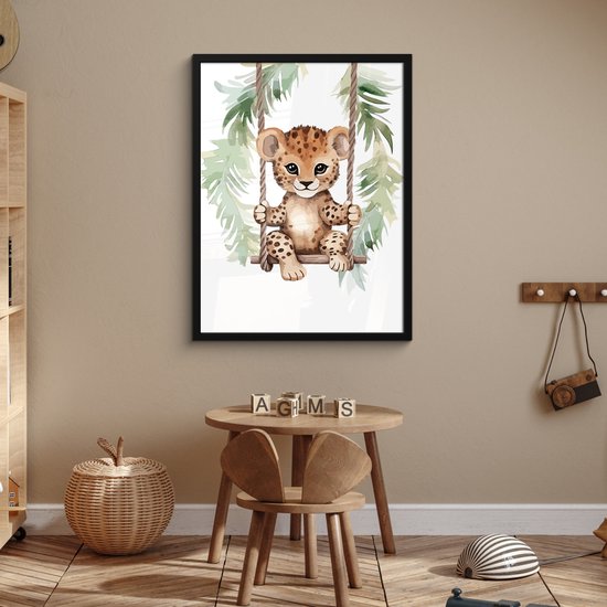 Cadre photo avec affiche - Cadre affiche 60x80 cm - Posters - Léopard - Animal - Enfants - Jungle - Chambre d'enfant - Accessoires Chambre de bébé - Décoration photo dans cadre - Décoration murale salon - Décoration murale chambre