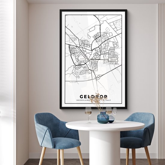 Cadre photo avec affiche - Carte - Geldrop - Zwart - Wit - 80x120 cm - Cadre pour affiche