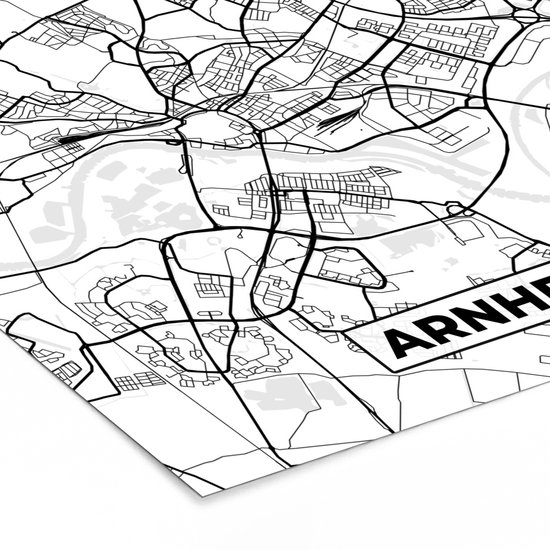 Affiche avec cadre Carte - Arnhem - Zwart - Wit - 40x40 cm