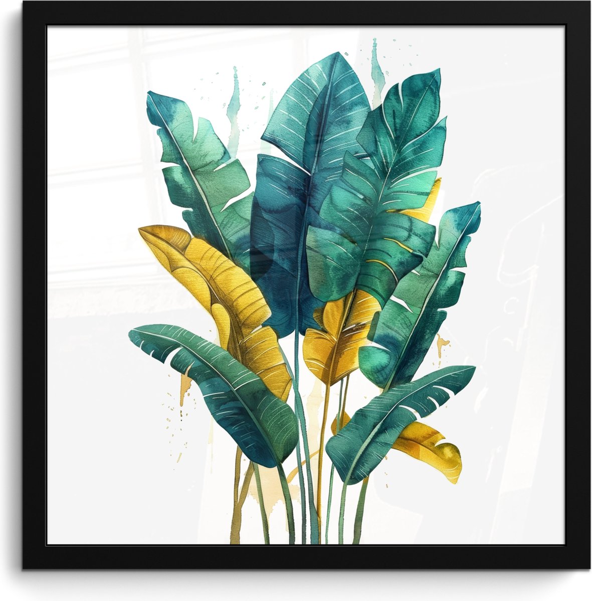 Poster in lijst - Fotolijst 40x40 cm - Posters - Bladeren - Groen - Tropisch - Goud - Natu