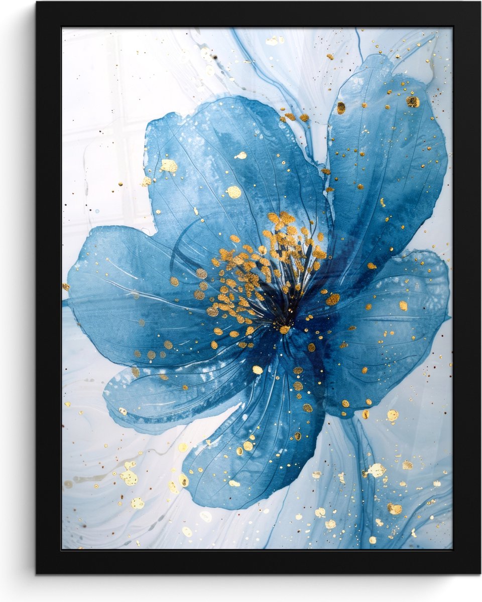 Poster in lijst - Fotolijst 30x40 cm - Posters - Bloemen - Blauw - Goud - Watercolor - Mod