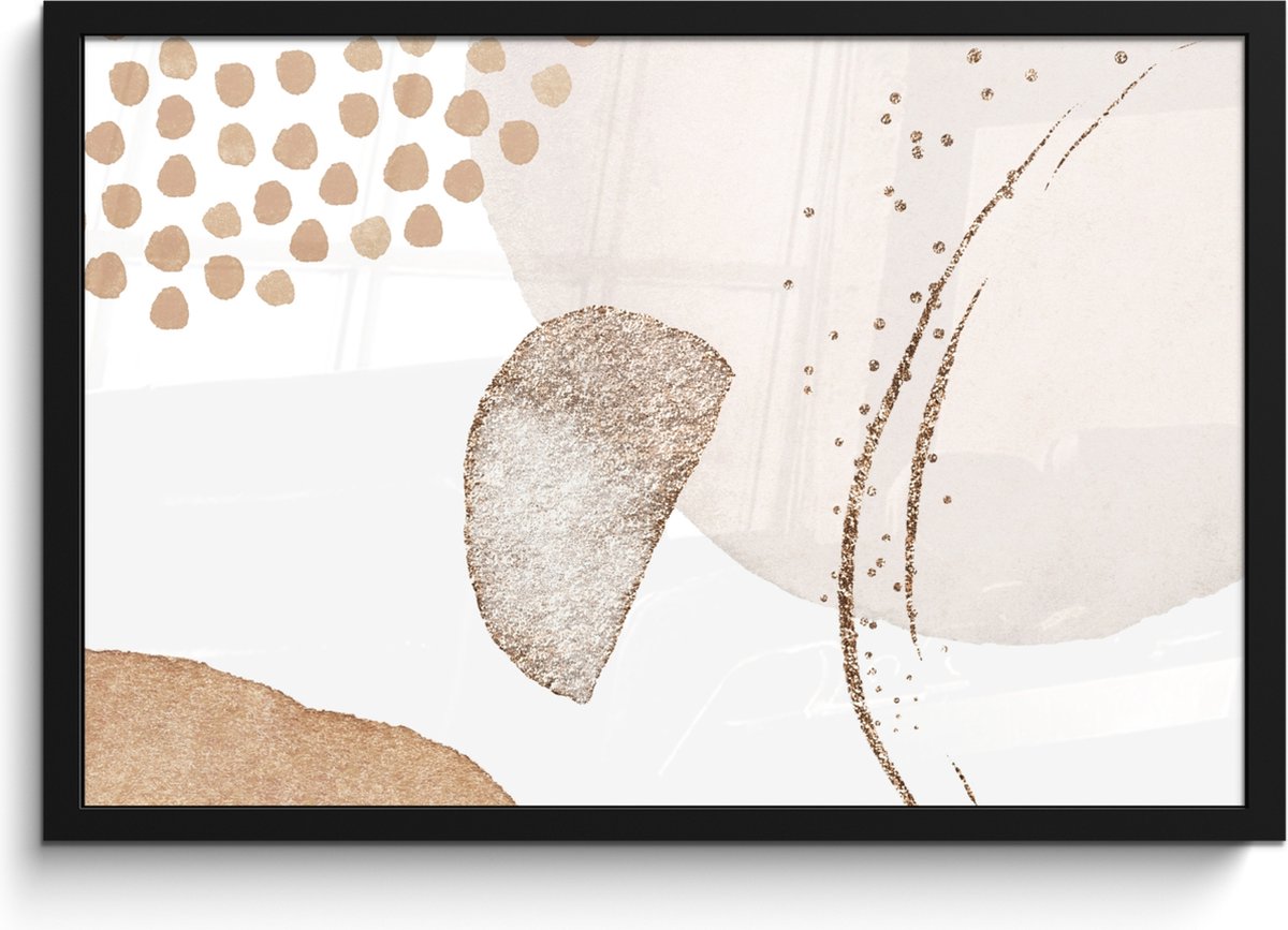 FrameYourWall Poster in lijst - Fotolijst 60x40 cm - Posters - Watercolor - Pastel - Beige - Abstract - Modern - Posterlijst zwart - Wanddecoratie badkamer - Muurdecoratie WC - Decoratieve accessoires - Toilet muur decoratie Beige - Modern