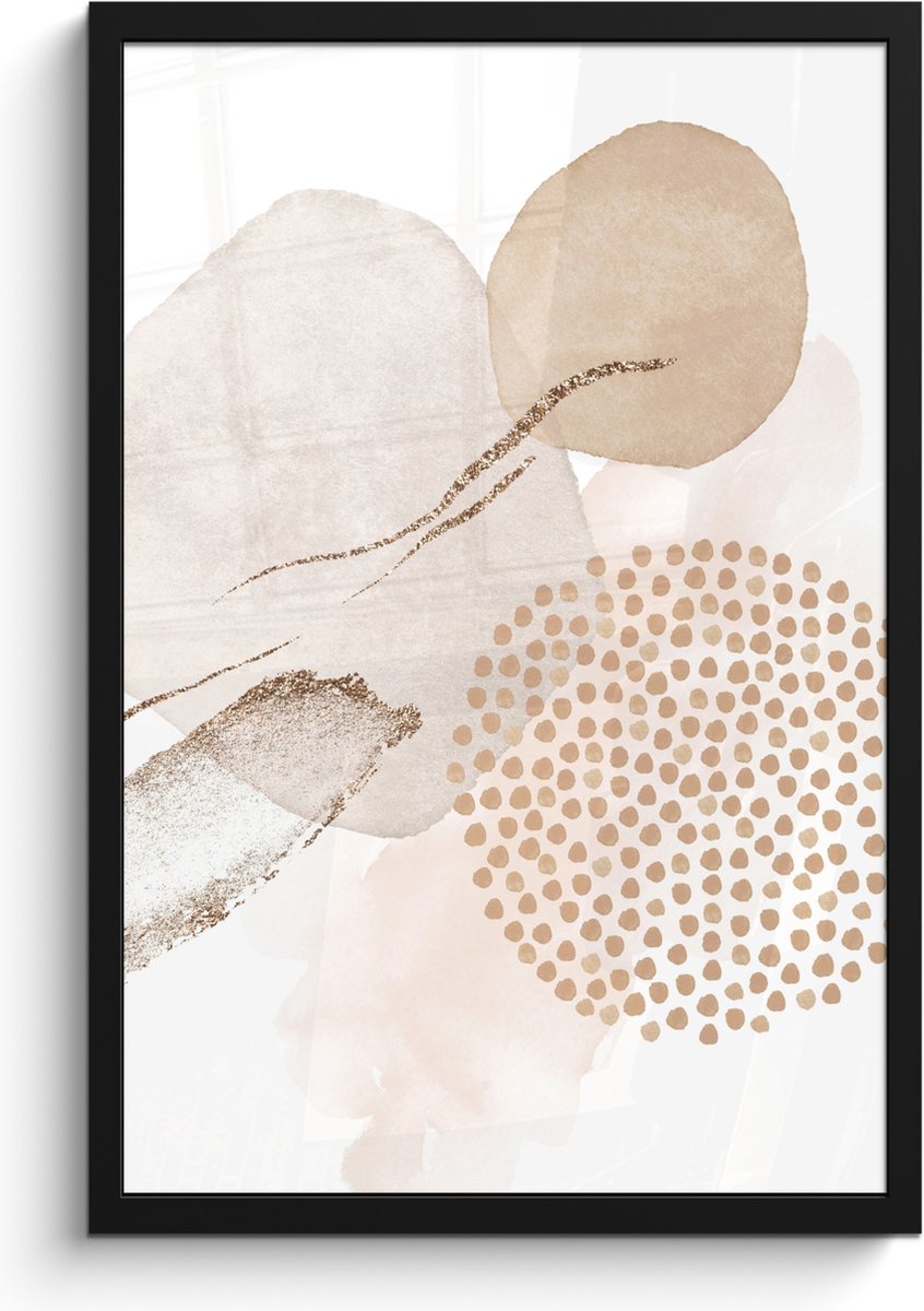 FrameYourWall Poster in lijst - Fotolijst 40x60 cm - Posters - Watercolor - Beige - Pastel - Modern - Abstract - Posterlijst zwart - Wanddecoratie badkamer - Muurdecoratie WC - Decoratieve accessoires - Toilet muur decoratie Beige - Abstract