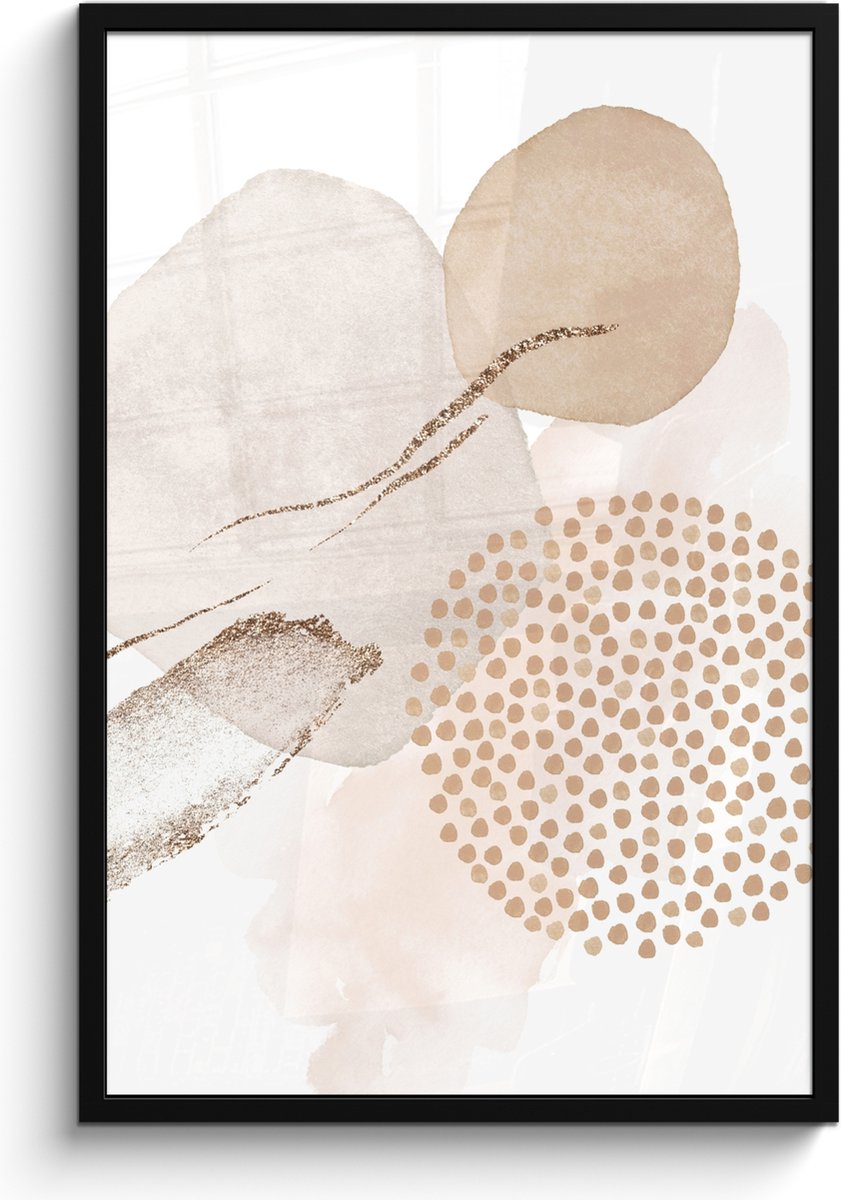 FrameYourWall Poster in lijst - Fotolijst 60x90 cm - Posters - Watercolor - Beige - Pastel - Modern - Abstract - Posterlijst zwart - Wanddecoratie badkamer - Muurdecoratie WC - Decoratieve accessoires - Toilet muur decoratie Beige - Abstract
