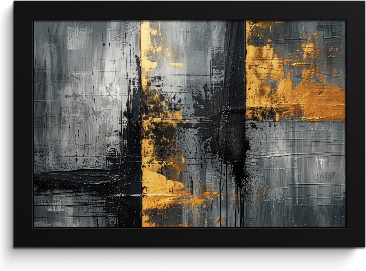 FrameYourWall Poster in lijst - Fotolijst 30x20 cm - Posters - Modern - Goud - Grijs - Patroon - Posterlijst zwart - Decoratie - Wanddecoratie woonkamer - Muurdecoratie slaapkamer